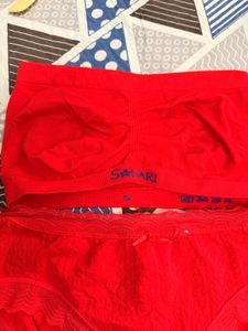 Red Lace Trim Panty &amp; Bra Set