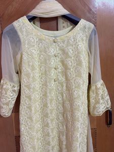 Yellow Embroidered Paisley Kurti Set