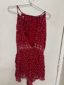 Red Printed Playsuit