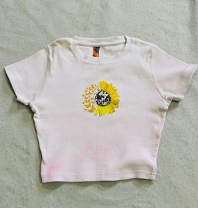 Sunflower & Butterfly Graphic Crop Top