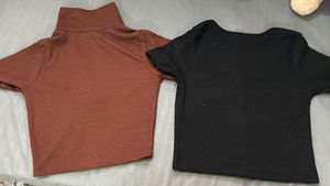 Ribbed Button-Up Crop Tops (Set of 2)(XS)