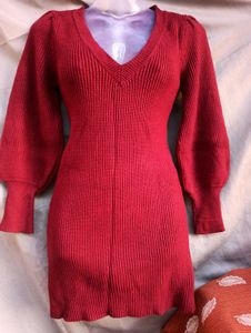 Maroon knitted woolen dress sale price