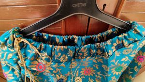 Teal Blue Floral Brocade Skirt