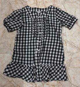 Black and White Gingham Ruffle Top