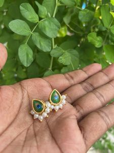 Peacock Feather Pearl Earrings