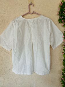White Eyelet V-Neck Top