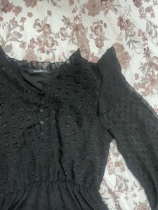 Chic Black Swiss Dot Dress