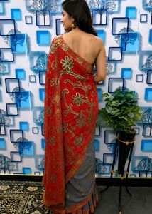 Beautiful Orange Embroidered Saree only