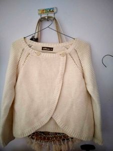 Milbann Cream Knitted Wrap Cardigan