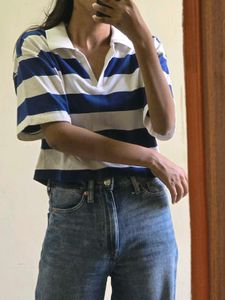 Classic Blue & White Striped Polo Shirt
