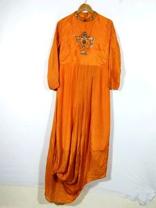 Orange Embroidery Printed Long Dress (Women)