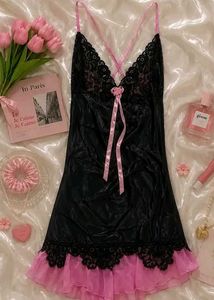 Black & Pink Lace Trim Nightgown