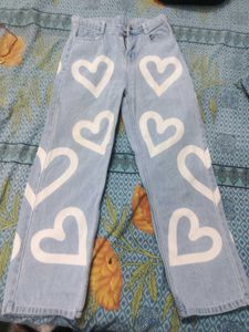 Cute Heart Print Light Wash Jeans