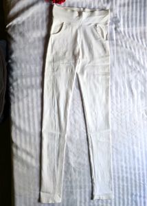 White Elastic Thick Skinny Leggings
