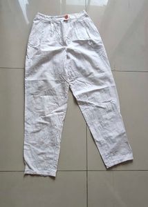 Cream Linen Blend Pants