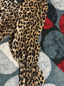 H&amp;M Leopard Print Smocked Puff Sleeve Top