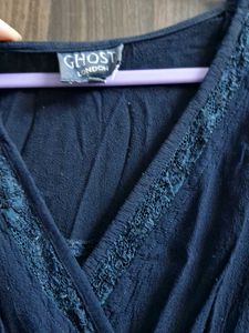 GHOST LONDON Navy Blue Cap Sleeve Midi Dress