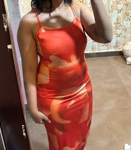 Stunning orange Abstract Print Maxi Dress