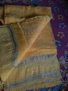 Elegant Yellow Saree with Silver Border