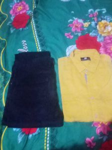 Men's Yellow Shirt and Black Pants Set