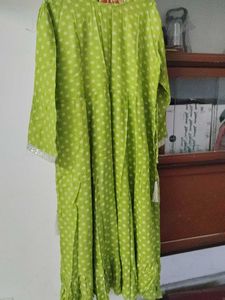 108. Lime Green Kurta with White Embellishments
