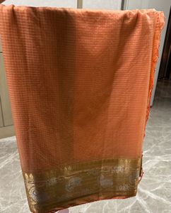 Elegant Orange Saree with Gold Border