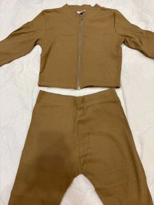 Brown Ribbed Knit Co-ord Set