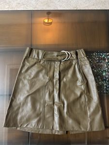 Olive Green Faux Leather Mini Skirt