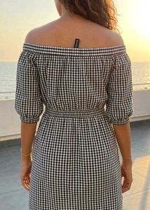 Chic Off-Shoulder Gingham Dress