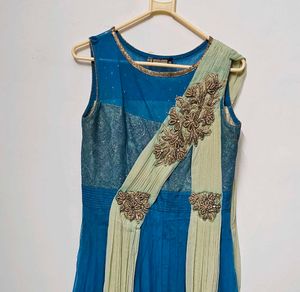 Blue & Green Embroidered Desinger Gown
