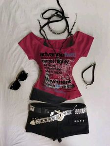 Off-Shoulder Graphic Print Hip Hop Top