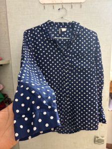 H&amp;M Navy Polka Dot Button-Up Shirt