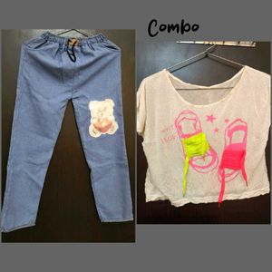 Combo top and Cute Bear Applique Jeans 👖