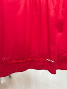 Vibrant Red Cotton Kurti with Lace Detail
