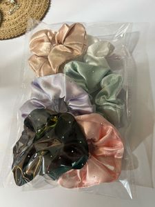 Set of 6 Sparkly Satin Scrunchies