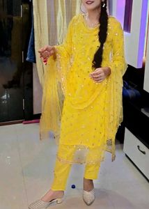 Elegant Yellow sequence kurta set with dupatta