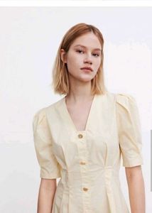 Pastel Puff Sleeve Button-Up Dress