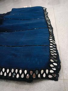 Elegant Teal Saree with Mirror Work