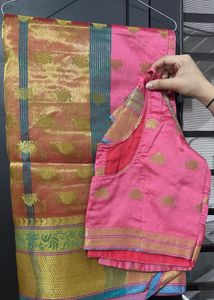 Beautiful Pink Silk Saree with stitched blouse