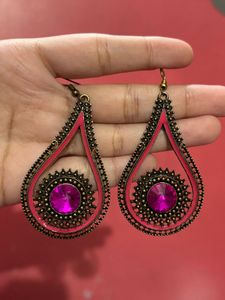 Pink & Antique Gold Statement Earrings