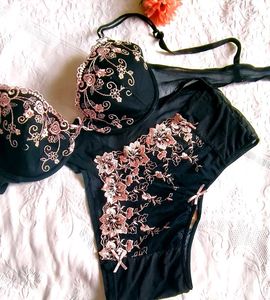 Black Embroidered Bra &amp; Panty Set