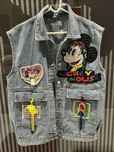 Unique Denim Vest with Mickey Mouse Patches