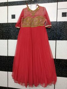 Elegant Red Embroidered Gown