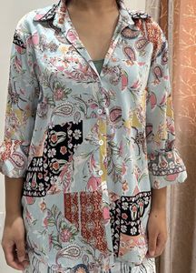 Bohemian Patchwork Print Button-Up Shirt