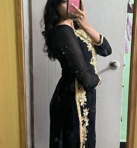 Elegant Black &amp; Gold Embroidered Kurta Set