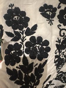 Old Marigold Black &amp; White Embroidered Cotton Kurt