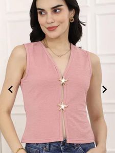 Pink Sleeveless Top with Star Details