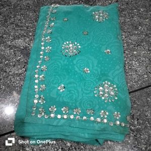 Beautiful Teal Embellished Saree