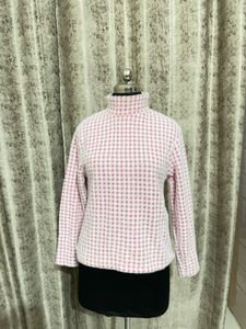 ZARA imported Chic Pink Checkered Knit Sweater