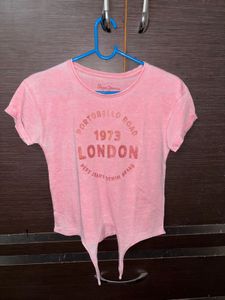 Pink Tie-Front Graphic T-Shirt